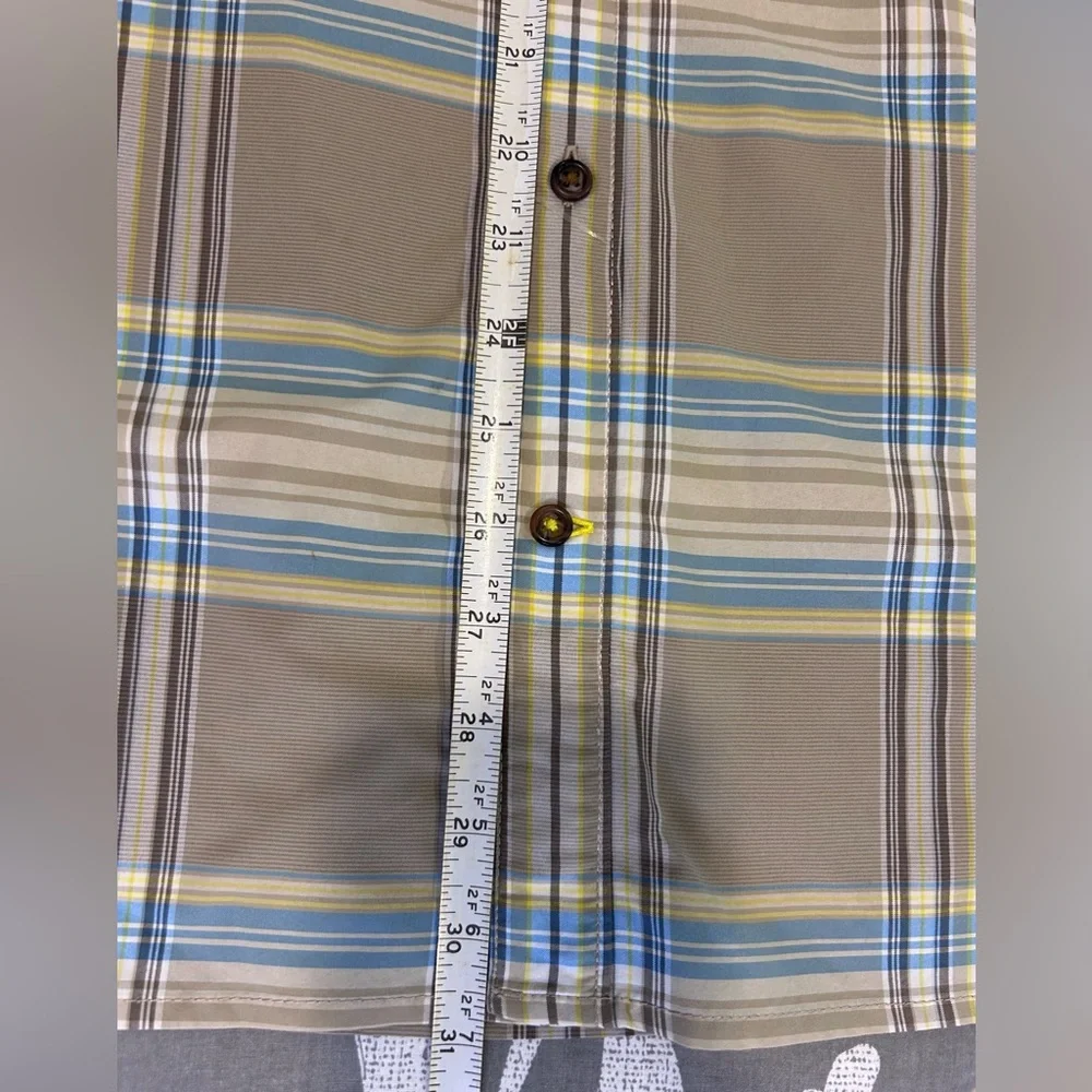 🔷”The North Face” Casual Blue/Tan & Yellow Plaid Button Down Short Sleeved Shirt